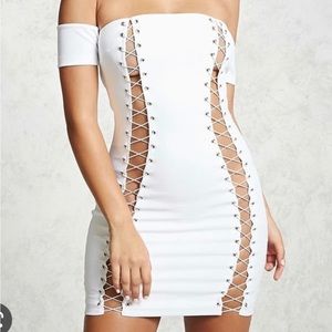 Off shoulder lace up white Dress